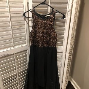 Black + sequins high-low cocktail dress